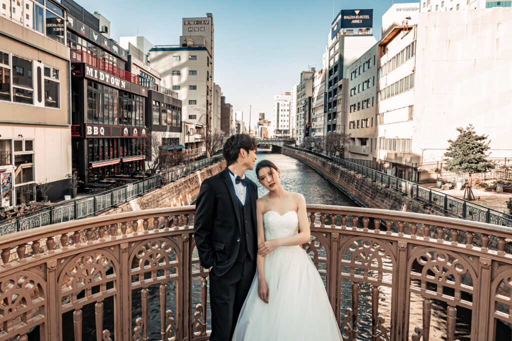 納屋橋でのウェディングフォト（ウェディングドレス）