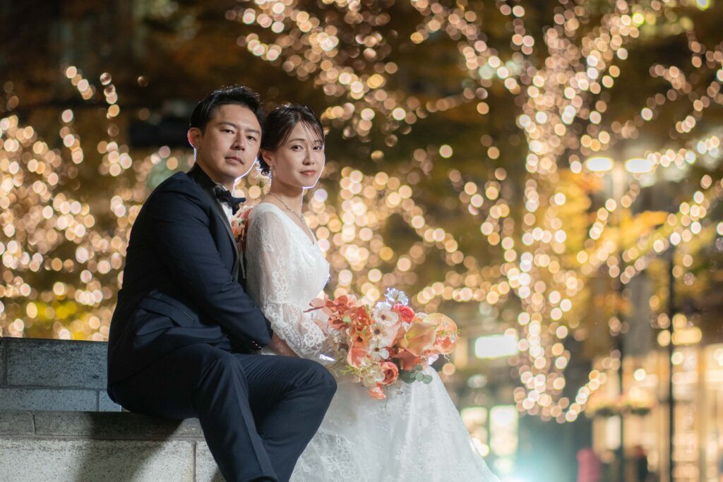 東京駅周辺・丸の内周辺でのフォトウェディング・前撮り・ウェディングフォト（洋装・ウェディングドレス）・イルミネーション