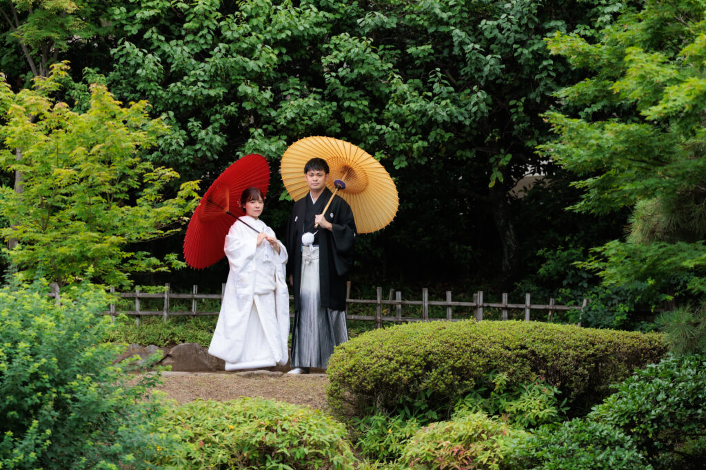 和装での目白庭園ウェディングフォト（白無垢）