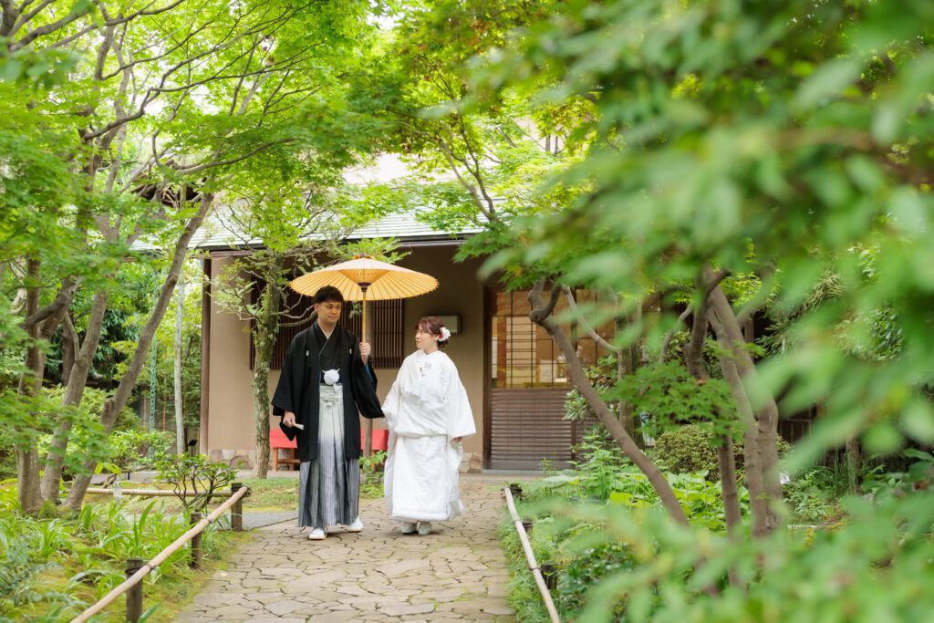 和装での目白庭園前撮り（白無垢）