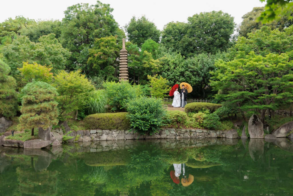 和装での目白庭園前撮り（白無垢）