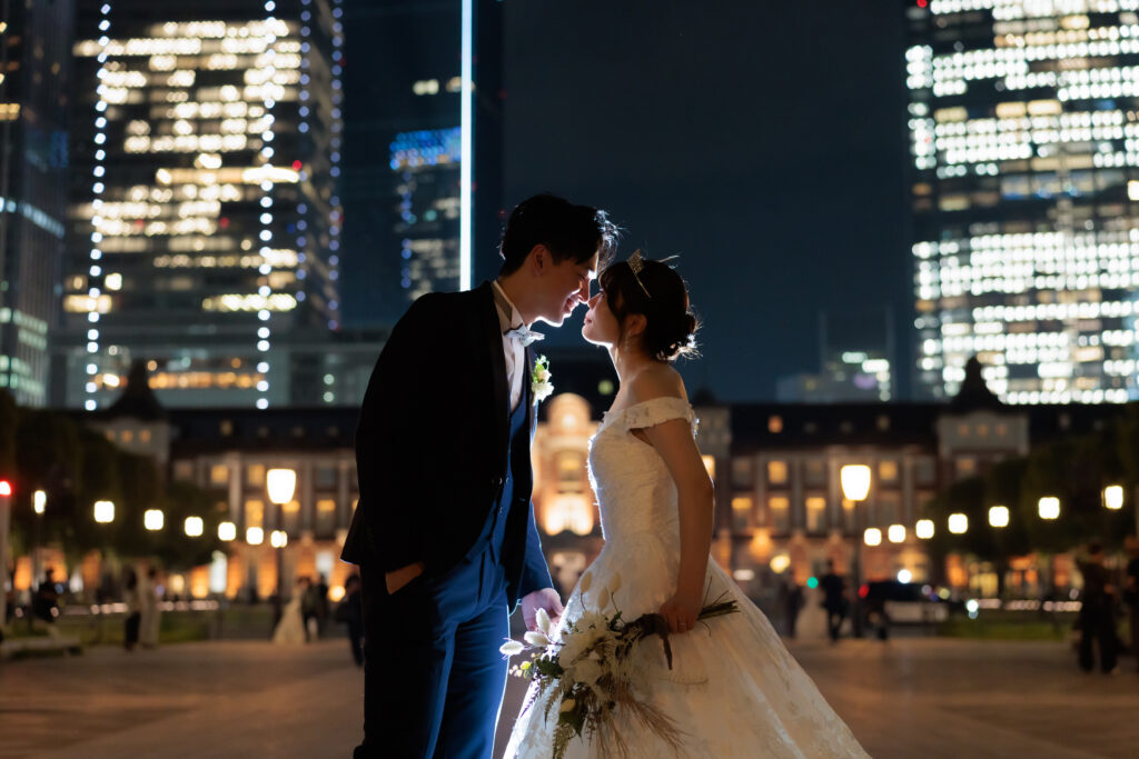 東京駅でのフォトウェディング・前撮り・ウェディングフォト(洋装・ウェディングドレス)