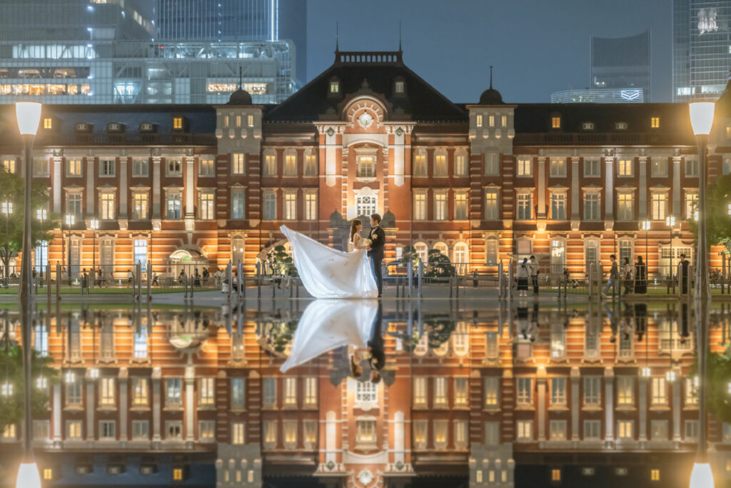 東京駅でのフォトウェディング・前撮り・ウェディングフォト(洋装・ウェディングドレス)