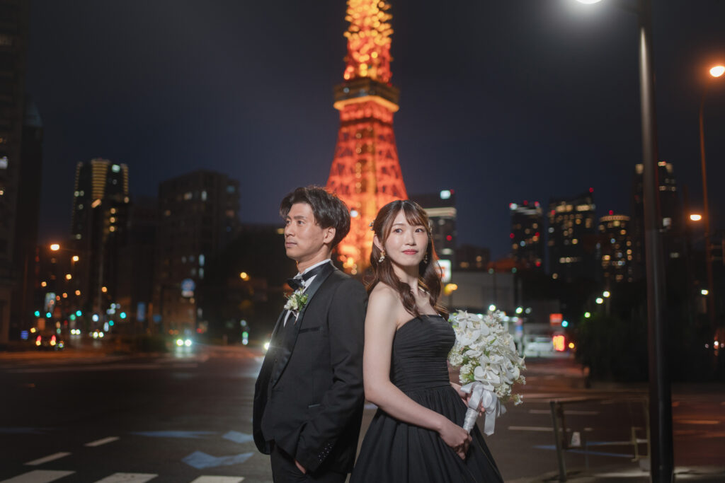 東京タワー周辺でのフォトウェディング・前撮り・ウェディングフォト(洋装・ウェディングドレス)